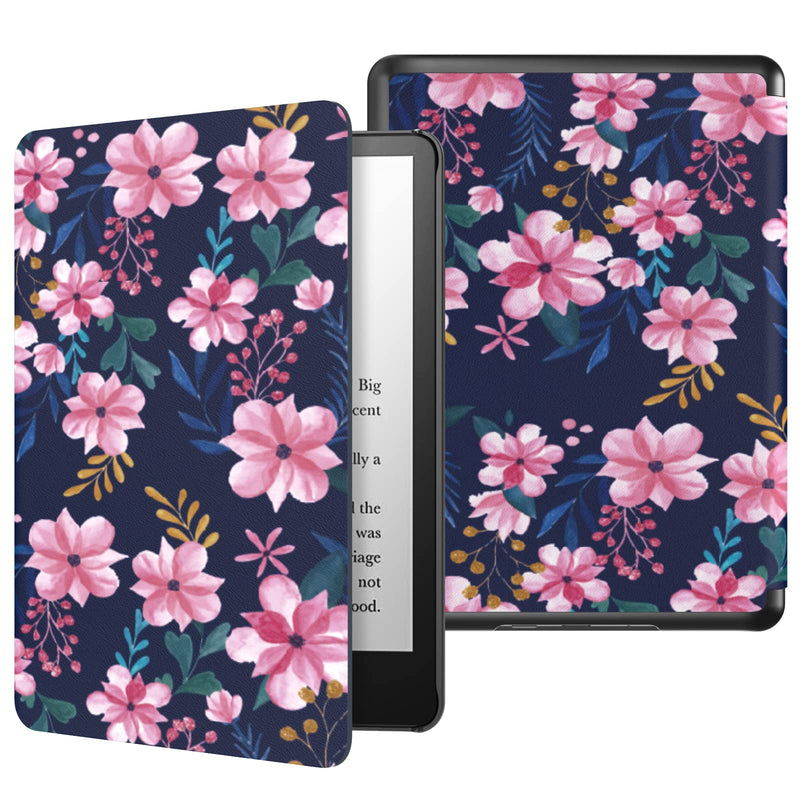  [AUSTRALIA] - MoKo Case for 6.8" Kindle Paperwhite (11th Generation-2021) and Kindle Paperwhite Signature Edition, Light Shell Cover with Auto Wake/Sleep for Kindle Paperwhite 2021 E-Reader, Blue & Pink Flower