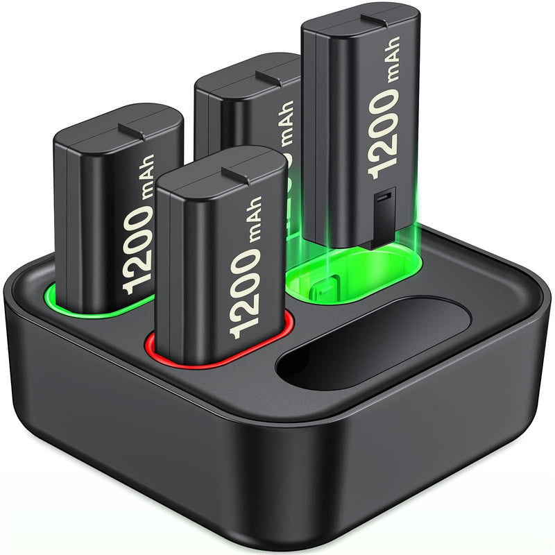  [AUSTRALIA] - NinjajoyOX Charger for Xbox Rechargeable Battery Pack, Charger Station for Xbox One Controller Battery Pack, Accessories with 4×1200mAh Xbox Battery Pack for Xbox Series X|S/Xbox One S/X/Elite