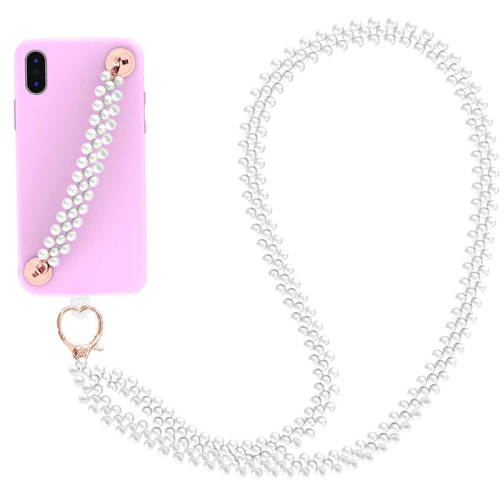  [AUSTRALIA] - Phone Lanyard, SHANSHUI Universal Phone Charm Plastic Beaded Neck Strap and Phone Strap With 2 Patches Tether Cell Phone Chain Lanyard for All Smartphones (White) White
