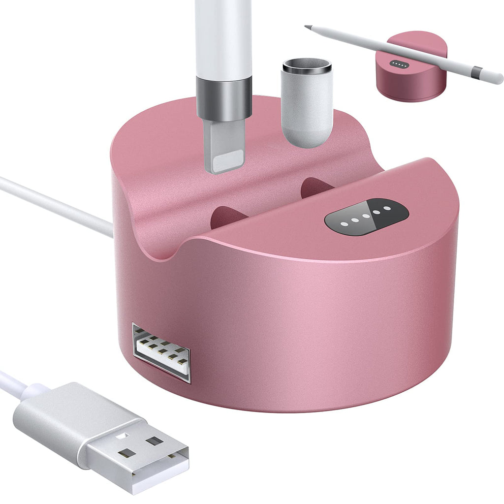  [AUSTRALIA] - TiMOVO Charger Compatible with Apple Pencil 1st Generation, [Upgraded] iPad Pencil Charger Adapter Charging Station Stand with Display Screen and Apple Pencil Holder, USB Port (5V 2A), Rose Gold