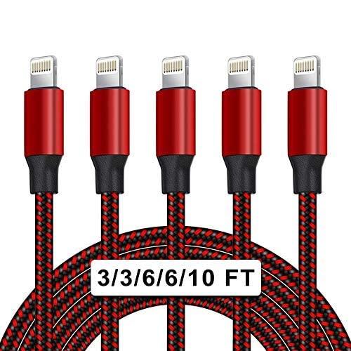  [AUSTRALIA] - iPhone Charger,Estbuc 5Pack[3/3/6/6/10ft]Lightning Cable[Apple MFi Certified]Fast Charging High Speed Data Sync Compatible with iPhone 13 Pro/12/12 Mini/12 Pro Max/11 Pro Max/XS Max/XS/XR/X/8 AirPods