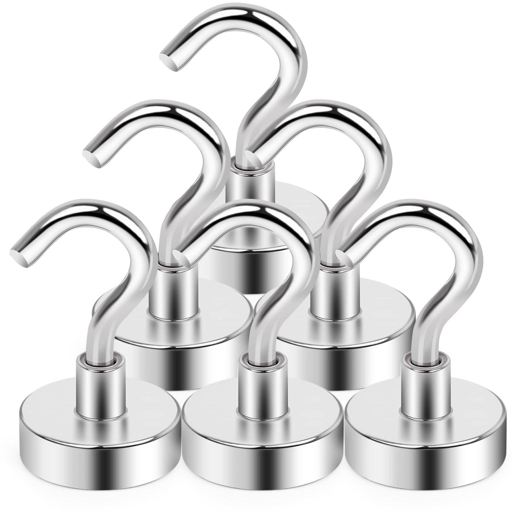  [AUSTRALIA] - MIKEDE Magnetic Hooks Heavy Duty, 28Lbs Strong Rare Earth Neodymium Magnets with Hooks for Hanging, Magnetic Hanger Strong Cruise Hooks for Kitchen, Home, Workplace, Office and Garage, Pack of 6 6 Pack Magnetic Hooks