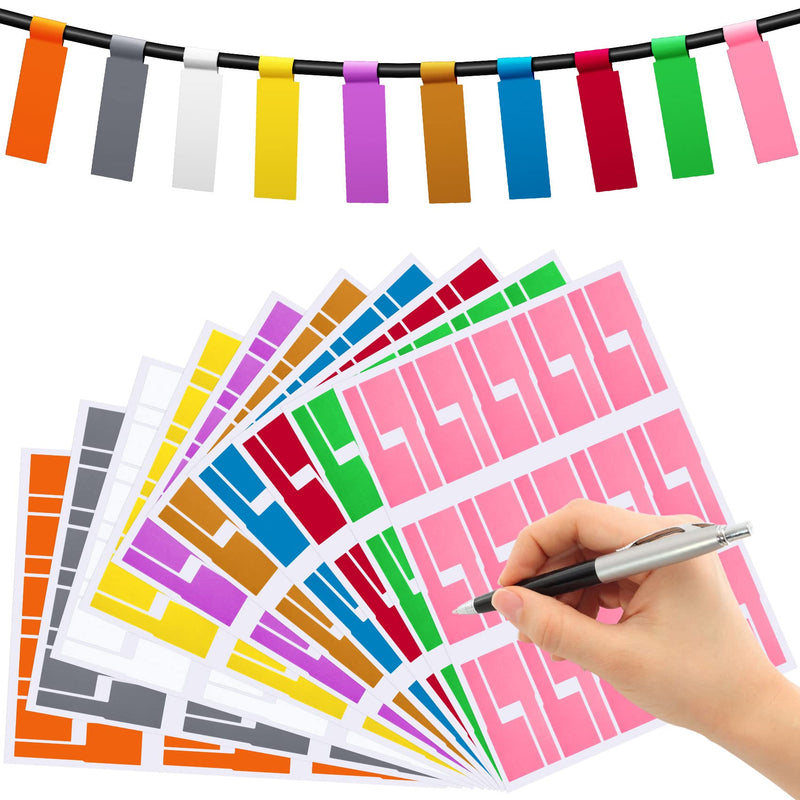  [AUSTRALIA] - OIIKI 300 Colorful Wire Labels, Cord Label Stickers, Self-Adhesive Cable Labels, Handwriting Cable Tags Decals, Anti-Tear Water-Proof Assorted Color A4 Sheets Printable for Laser Printer - 10 Colors