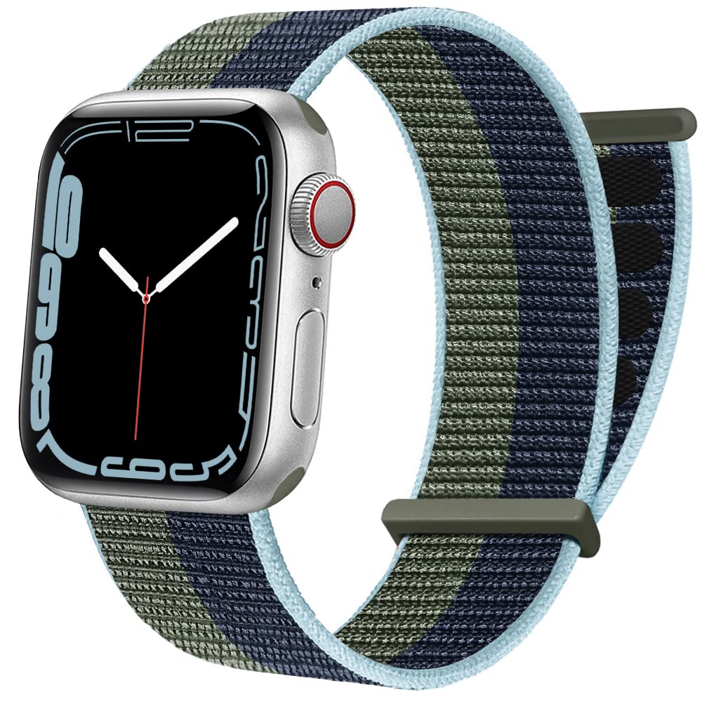  [AUSTRALIA] - AdMaster Sport Nylon Band Compatible with Apple Watch 38mm 40mm 41mm, Fabric Woven Men Women Braided Loop Strap Compatible for iWatch Series 7/6/5/4/3/2/1 SE 38/40/41 mm Abyss Blue Moss Green 38mm/40mm/41mm