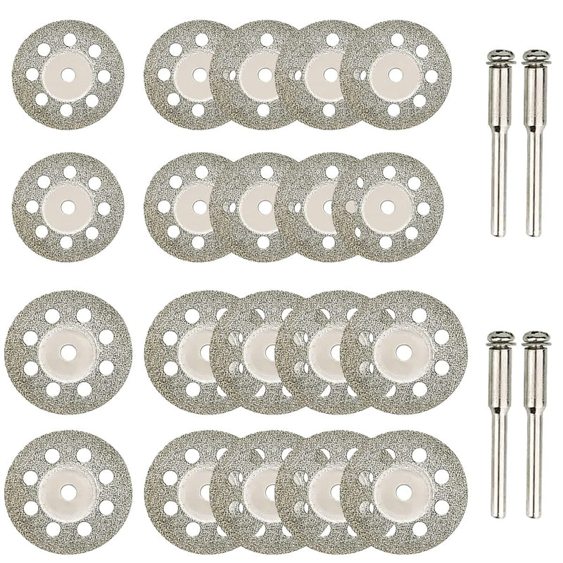  [AUSTRALIA] - Wolfride 20Pcs Diamond Cutting Disc for Rotary Tool Small Diamond Cutting Wheel for Metal Ceramic Glass Marble| 22mm and 25mm