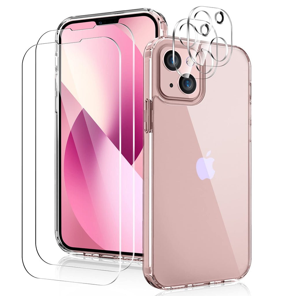  [AUSTRALIA] - Crystal Clear Case Designed for iPhone 13 6.1 Inch with Screen Protector[2 Pack] + Camera Lens Protector[2 Pack], Not Yellowing Military Grade Drop Protection Hard PC Back Slim Fit Cover