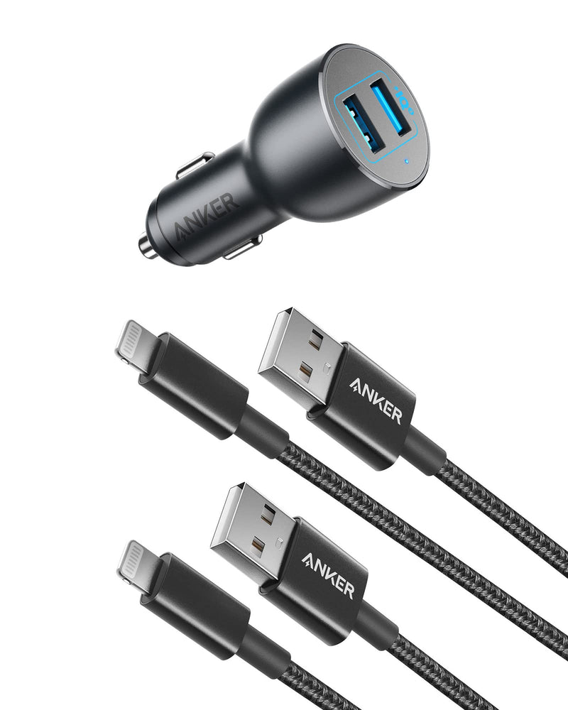  [AUSTRALIA] - Anker Car Charger, 36W Metal Dual USB Car Charger Adapter & Anker 6ft Premium Nylon Lightning Cable [2-Pack], MFi Certified for iPhone Chargers