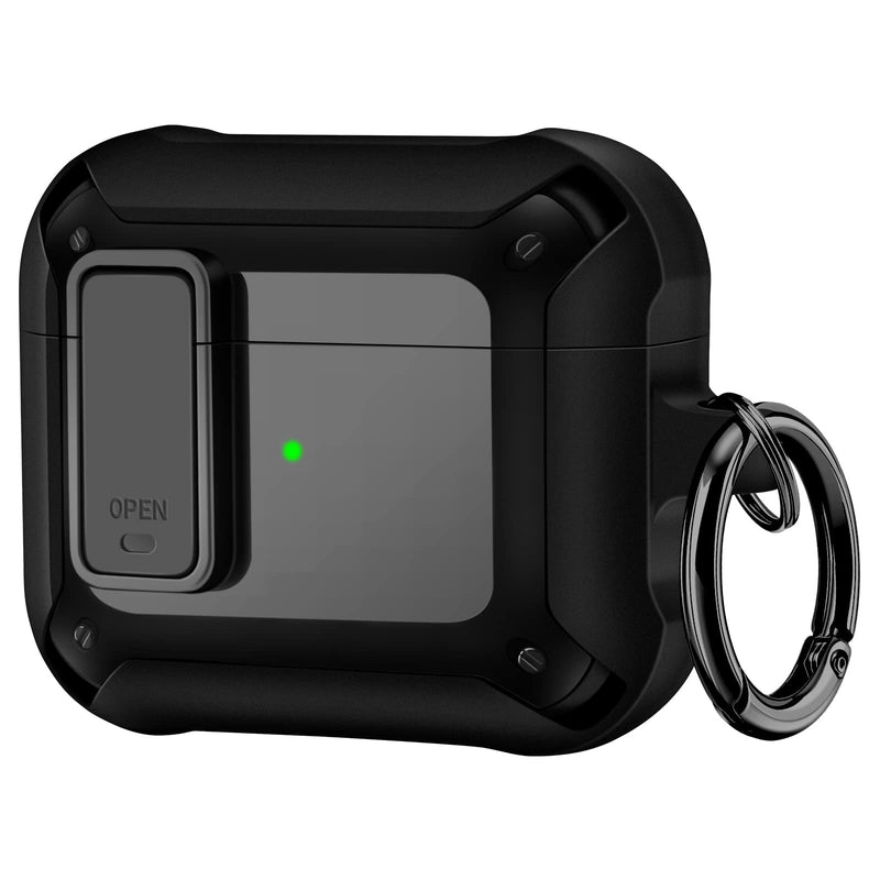  [AUSTRALIA] - Valkit Secure Lock Clip Case for AirPods 3 with Keychain Carabiner, Military Armor Series Full-Body Rugged Hard Shell Shockproof 3rd Generation Apple AirPod 3 Case Cover for Men (Black) Black