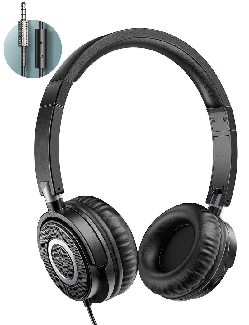  [AUSTRALIA] - Headphones with Microphone, Lightweight Foldable on Ear Headset for Kids Teens Adults, Wired Stereo Headphones with Deep Bass, Portable Design for Home Office Travel Virtual Schooling, Black