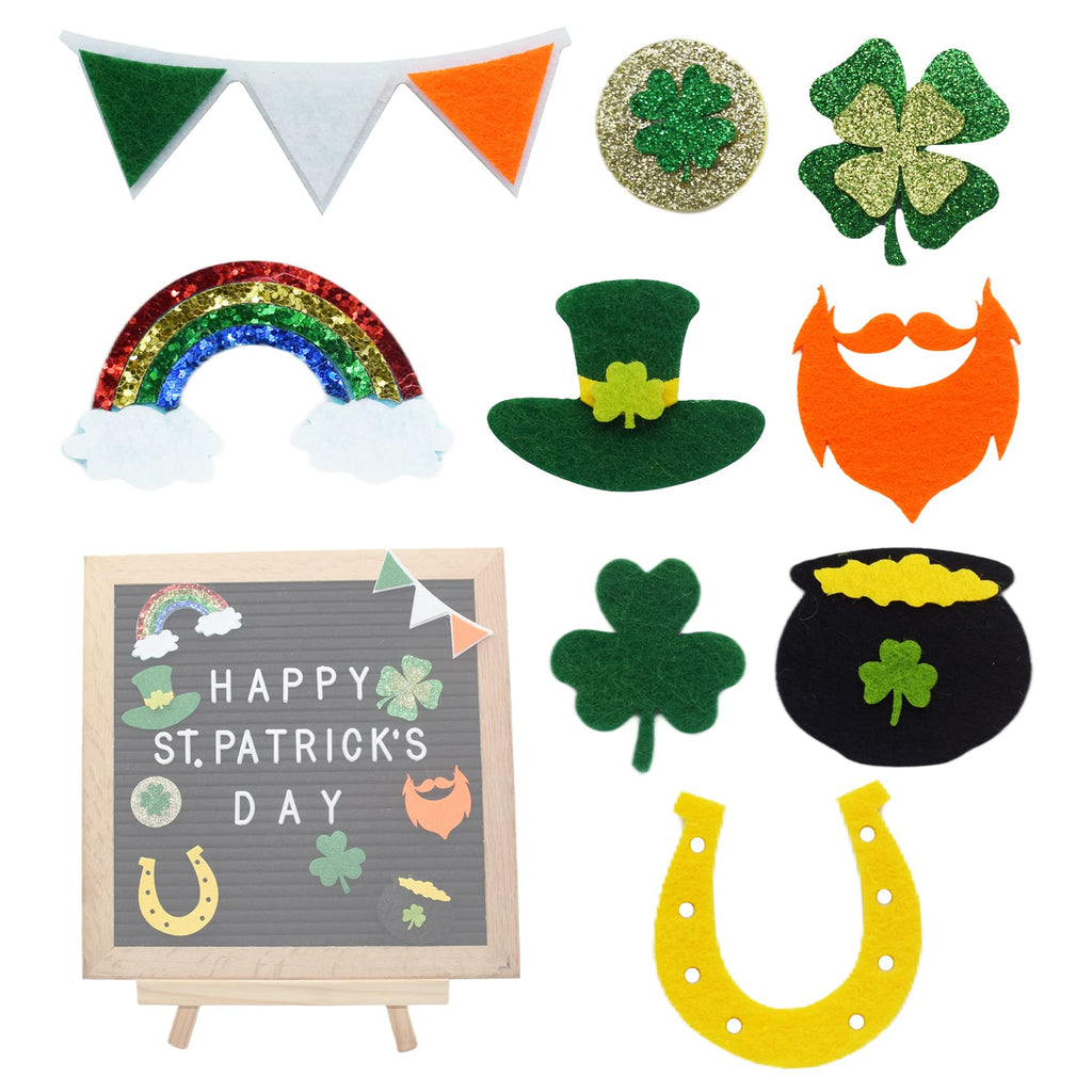  [AUSTRALIA] - 9pcs St. Patrick's Day Icons for Felt Letter Board Decoration Irish Luck Felt Board Accessories Holiday Seasonal Felt Message Board Decor (Board Not Included)