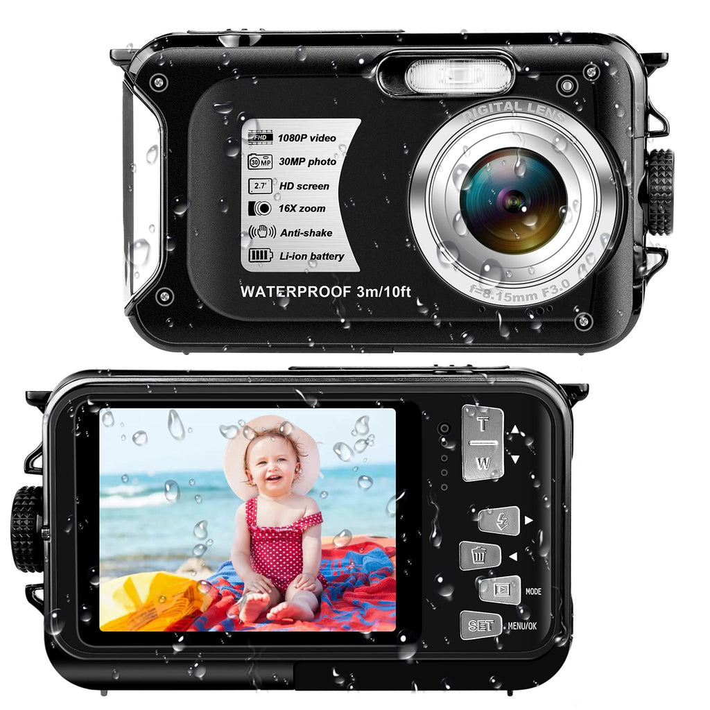  [AUSTRALIA] - Waterproof Cameras Underwater Cameras Full HD 1080P 30MP Video Recorder 10FT Waterproof Digital Camera Underwater Cameras for Snorkeling for Beginners 16X Digital Zoom 812BK-1