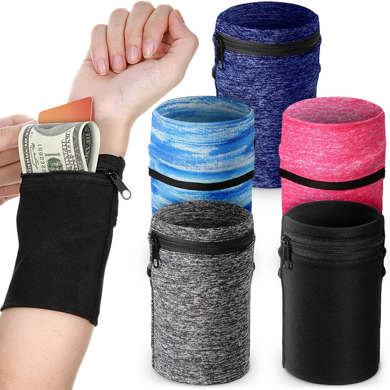  [AUSTRALIA] - 5 Pieces Wrist Wallet Running Wallet Wristband Wrist Wallets for Women Men Wrist Pouch Zipper Wrist Wallet for Running Walking Hiking Jogging Travel