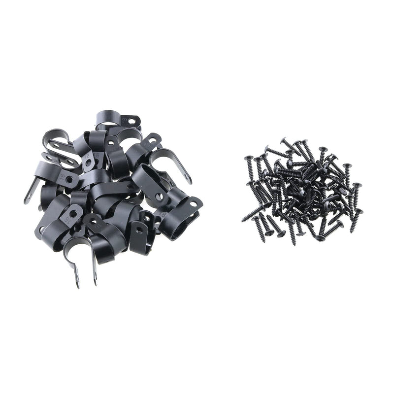  [AUSTRALIA] - E-outstanding 100pcs 3/5 inch (16mm) R-Type Cable Clip Nylon Wire Clamp Cable Organize Cord Clips with Mounting Screws for Wire Management Electrical Fittings, Black