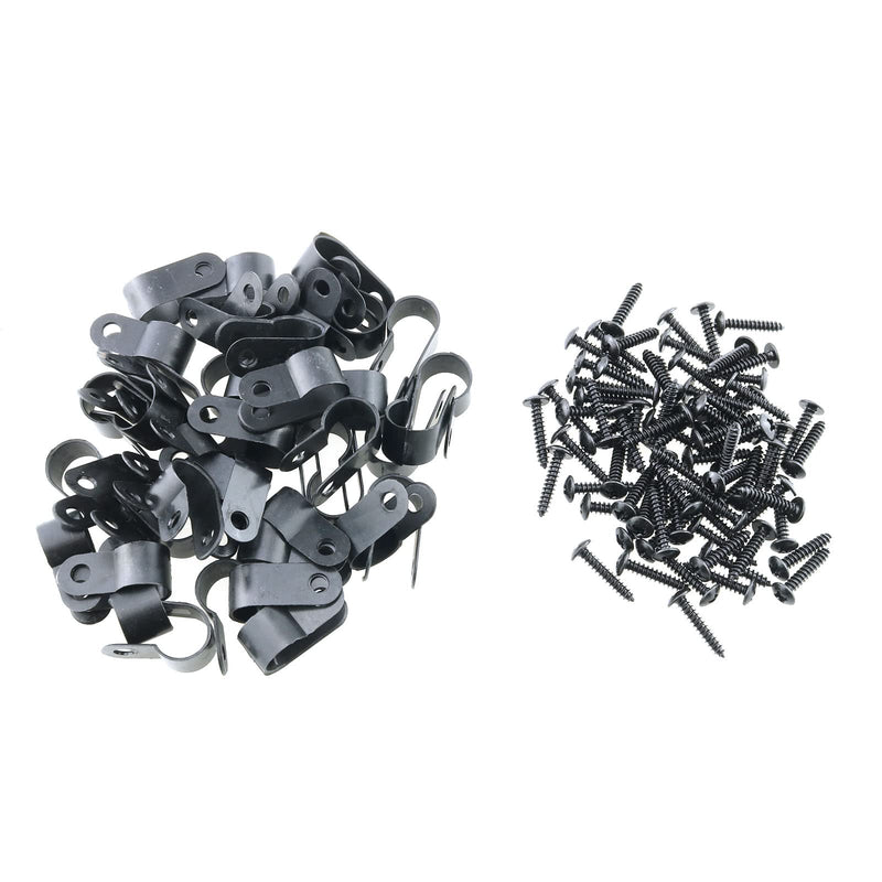  [AUSTRALIA] - E-outstanding 100pcs 2/5 inch (10.4mm) R-Type Cable Clip Nylon Wire Clamp Cable Organize Cord Clips with Mounting Screws for Wire Management Electrical Fittings, Black