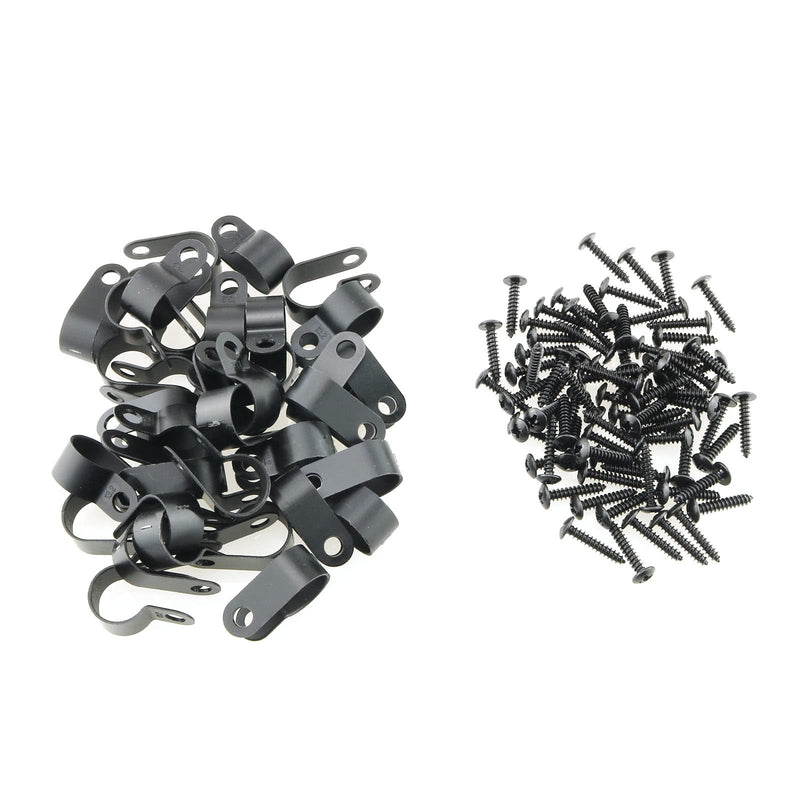  [AUSTRALIA] - E-outstanding 100pcs 1/2 inch (13.2mm) R-Type Cable Clip Nylon Wire Clamp Cable Organize Cord Clips with Mounting Screws for Wire Management Electrical Fittings, Black