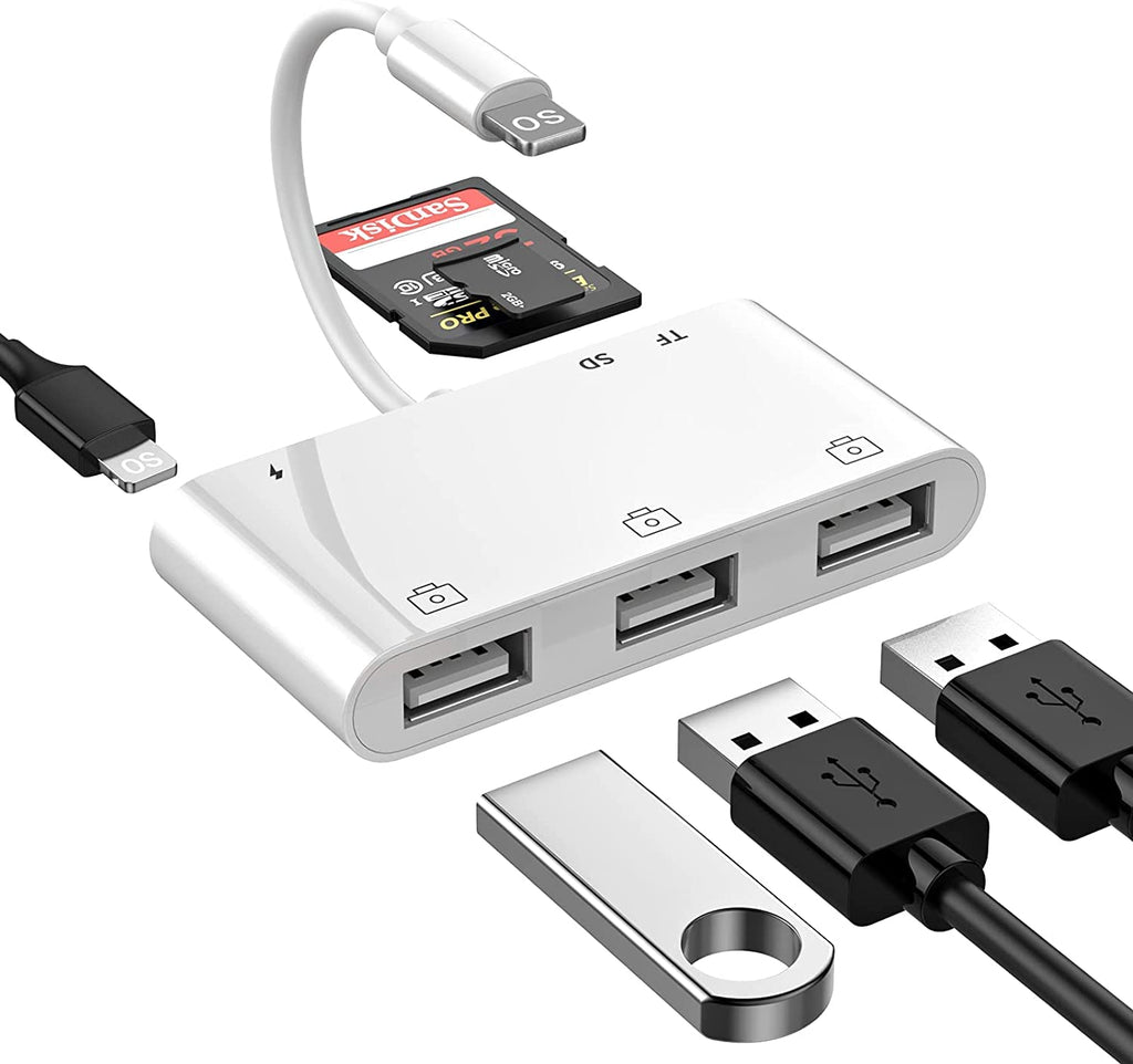  [AUSTRALIA] - 6 in 1 USB Camera to iPhone/ iPad Adapter with SD & TF Card Reader, Compatible with iPhone/iPad to USB Adapter with Charging Port, for iPhone/iPad/iPod and More USB Devices, Support iOS 15 and Before