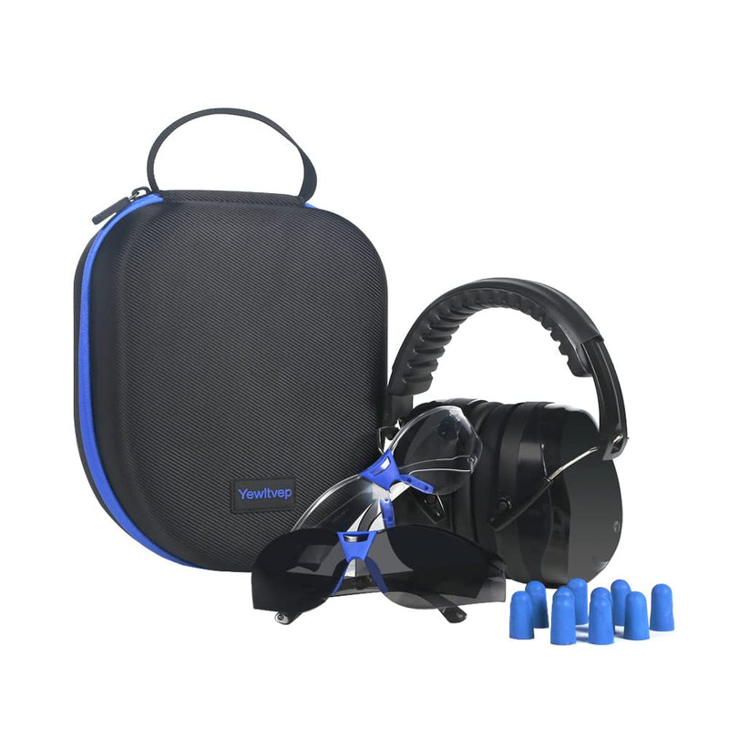  [AUSTRALIA] - Shooting range ear protection including shooting ear protection earmuffs, safety glasses, earplugs, gun glasses, storage case Black-blue