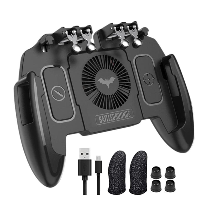  [AUSTRALIA] - FURZEQIFA PUBG Mobile Controller Joystick Turnover Button Gamepad for PUBG iOS Android Six Finger Operating Gamepad With Cooling Fan