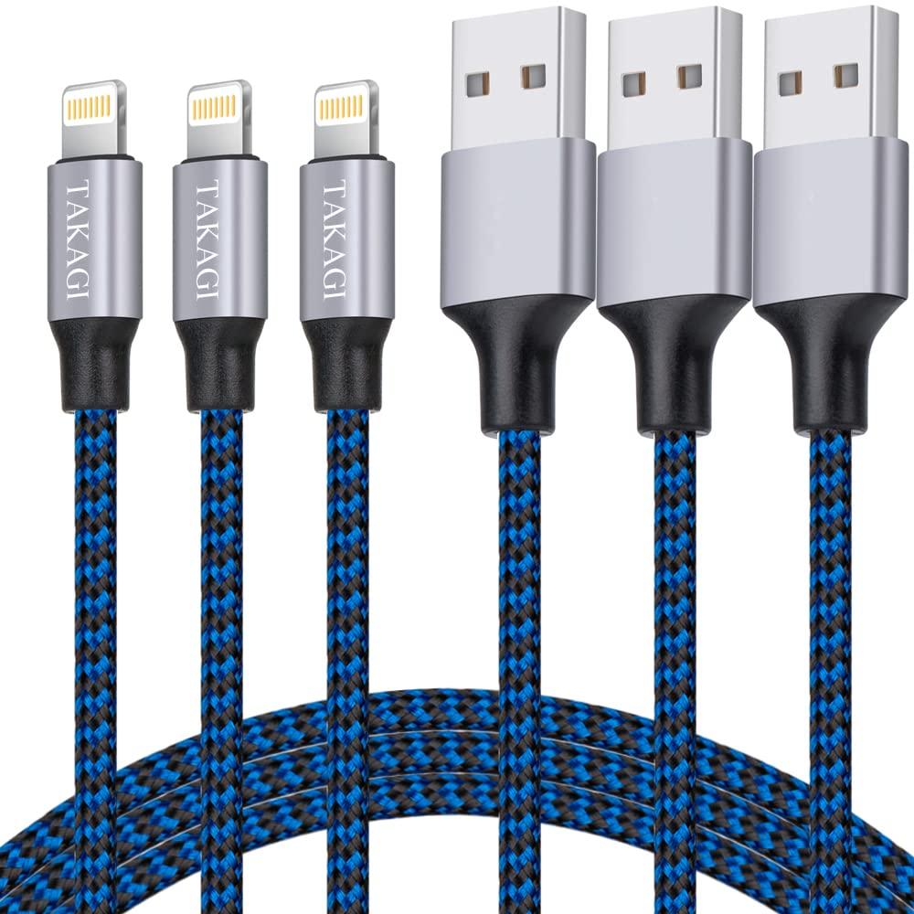  [AUSTRALIA] - iPhone Charger, TAKAGI Lightning Cable 3PACK 6FT Nylon Braided USB Charging Cable High Speed Data Sync Transfer Cord Compatible with iPhone 13/12/11 Pro Max/XS MAX/XR/XS/X/8/7/Plus/6S/6/SE/5S/iPad Blue