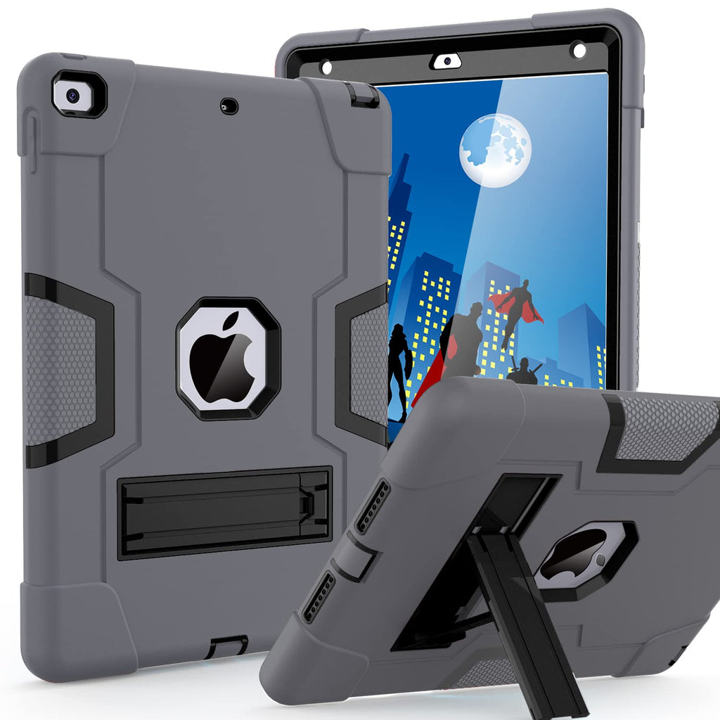  [AUSTRALIA] - Cantis Case for ipad 9th Generation/iPad 8th Generation/iPad 7th Generation, Slim Heavy Duty Shockproof Rugged Protective Case with Built-in Stand for iPad 10.2 inch 2021/2020/2019, Grey+Black