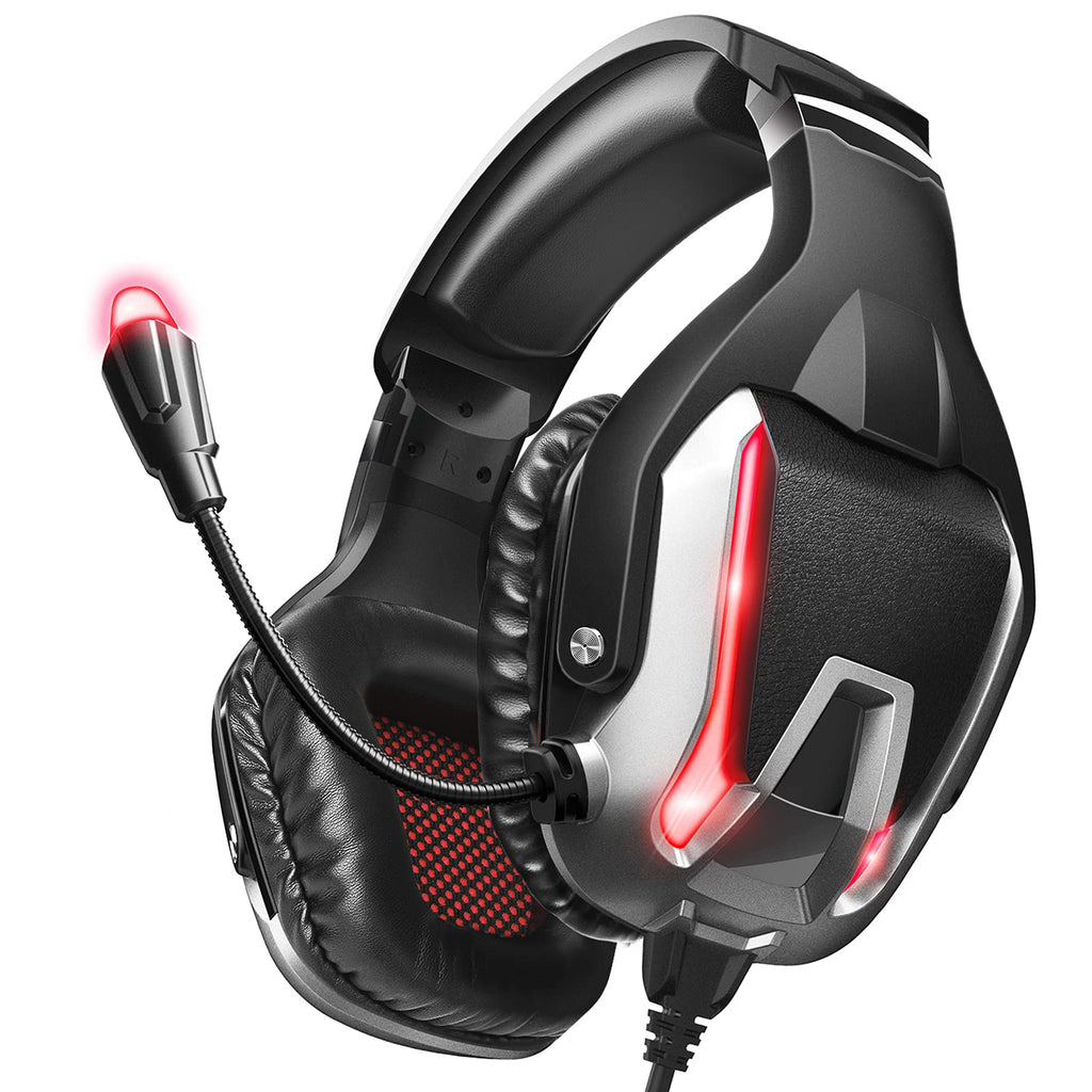  [AUSTRALIA] - FEIYING PC Gaming Headset for PS5 with LED Lights, Over-Ear Gaming Headphones with Microphone, Computer Noise Cancelling Headset Compatible with PC/Mac/PS5/Xbox One