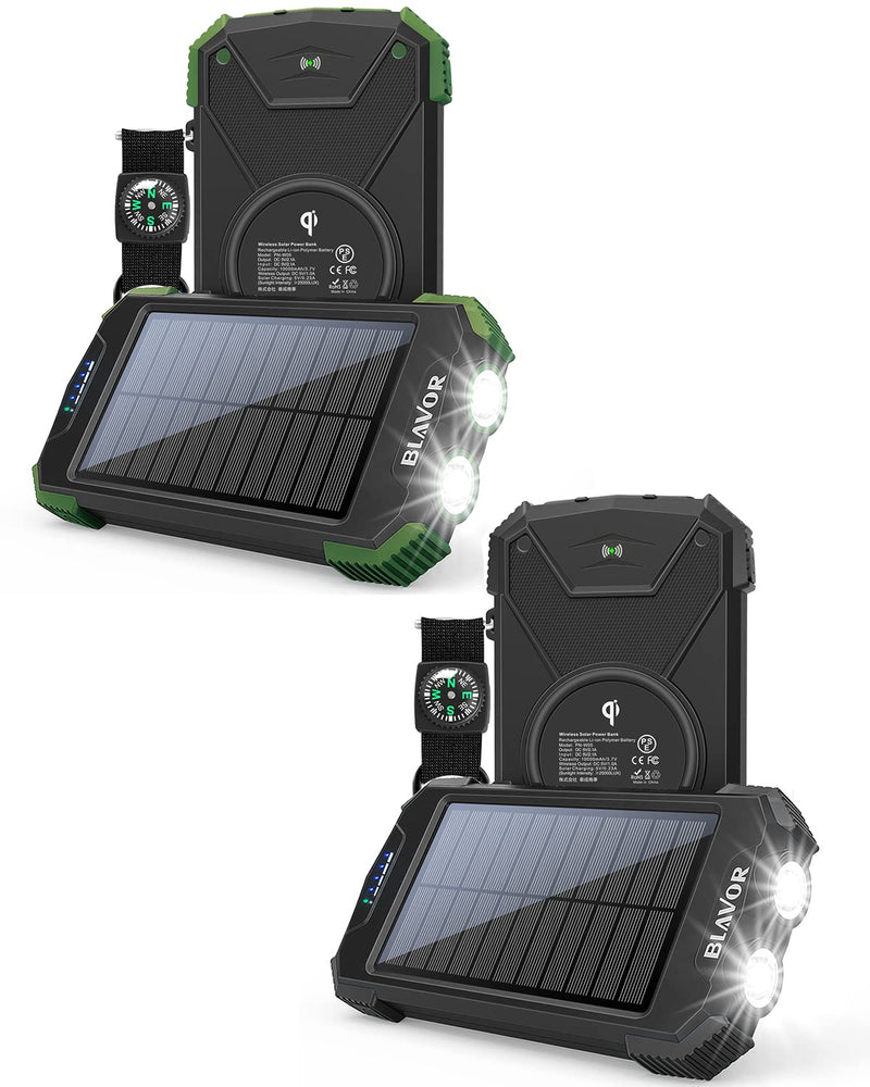  [AUSTRALIA] - Set of Two Solar Powered Cell Phone Charger 10,000mAh Waterproof Bakcup Battery for Camping Hiking Thanksgiving Day Chiristmas