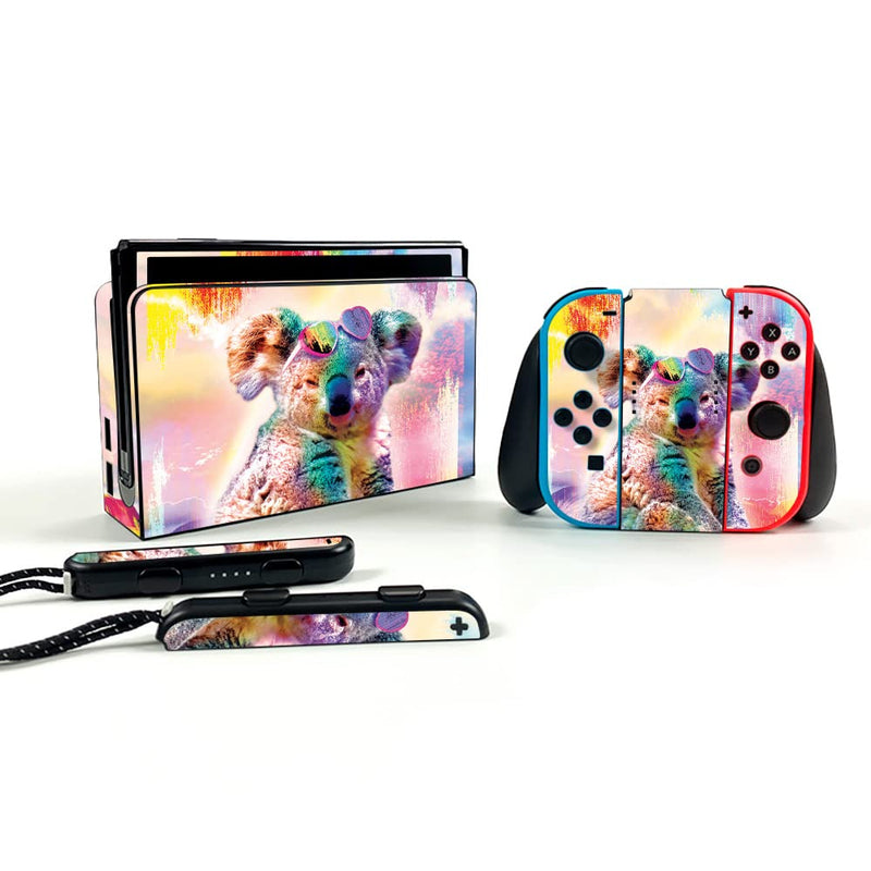  [AUSTRALIA] - MightySkins Carbon Fiber Skin Compatible with Nintendo Switch OLED - Rainbow Koala | Protective, Durable Textured Carbon Fiber Finish | Easy to Apply | Made in The USA