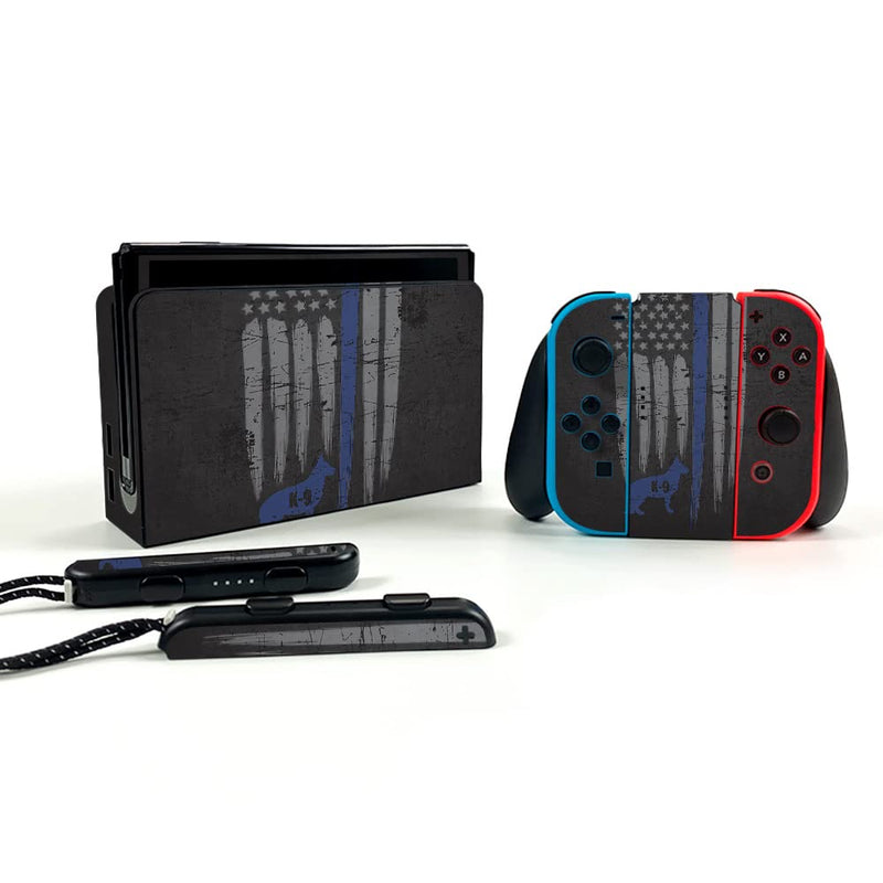  [AUSTRALIA] - MightySkins Skin Compatible with Nintendo Switch OLED - Thin Blue Line K9 | Protective, Durable, and Unique Vinyl Decal wrap Cover | Easy to Apply and Change Styles | Made in The USA