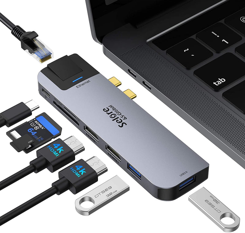  [AUSTRALIA] - Docking Station for MacBook Pro Air, USB C Docking Station Dual Monitor, 8 in 2 Dual Monitor HDMI Adapter for Mac MacBook Pro Air with 2 HDMI(4K @60Hz), 2 USB3.0, Ethernet,100W PD,SD/TF Card Reader Space Grey