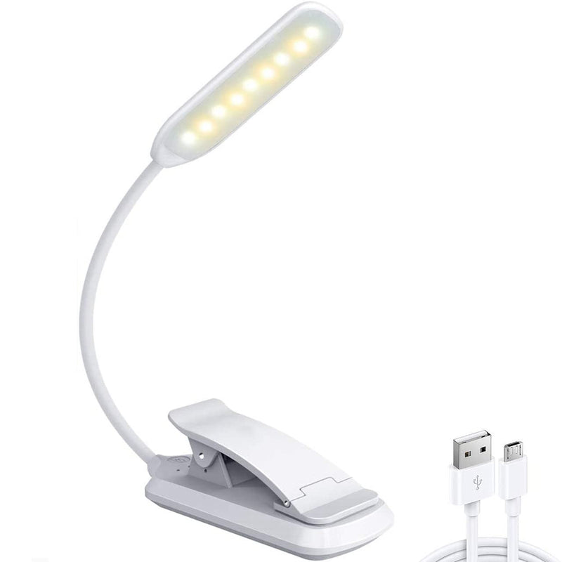  [AUSTRALIA] - 9 LED Book Light, USB Rechargeable Reading Light, Stepless Dimming -3 Colortemperature × 3 Brightness, Power Indicator, for Bookworms, Kids & Travel (White)