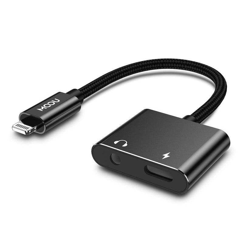  [AUSTRALIA] - MOOU iPhone Splitter Audio and Charge Adapter [Apple MFi Certified] 2 in 1 Lightning to 3.5mm Headphones Jack + Charger Adapter for iPhone 13/13 Pro/13 Pro Max/12/12 Mini/11/11 Pro/X/XS/SE/8P-Black
