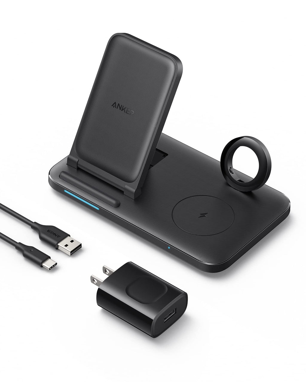  [AUSTRALIA] - Anker Foldable 3-in-1 Station with Power Adapter, 335 Wireless Charger, Works with iPhone 13/13 Pro Max / 12, AirPods Pro, Apple Watch Series 1-6, and More (Watch Charging Cable Not Included)