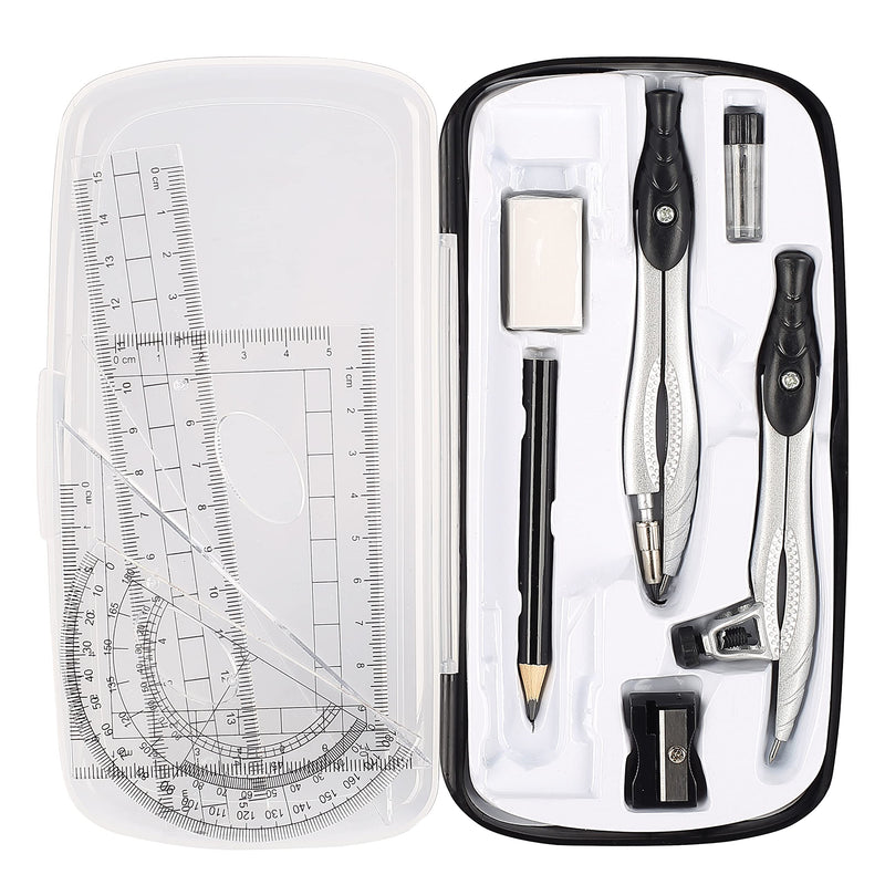  [AUSTRALIA] - Geometry Set,Lifreer Compass for Geometry Kit Includes Compass, Protractor, Rulers, Eraser, Sharpener, Lead Refills, Pencil, Storage Box for Drawing and Measurement(Black) Black