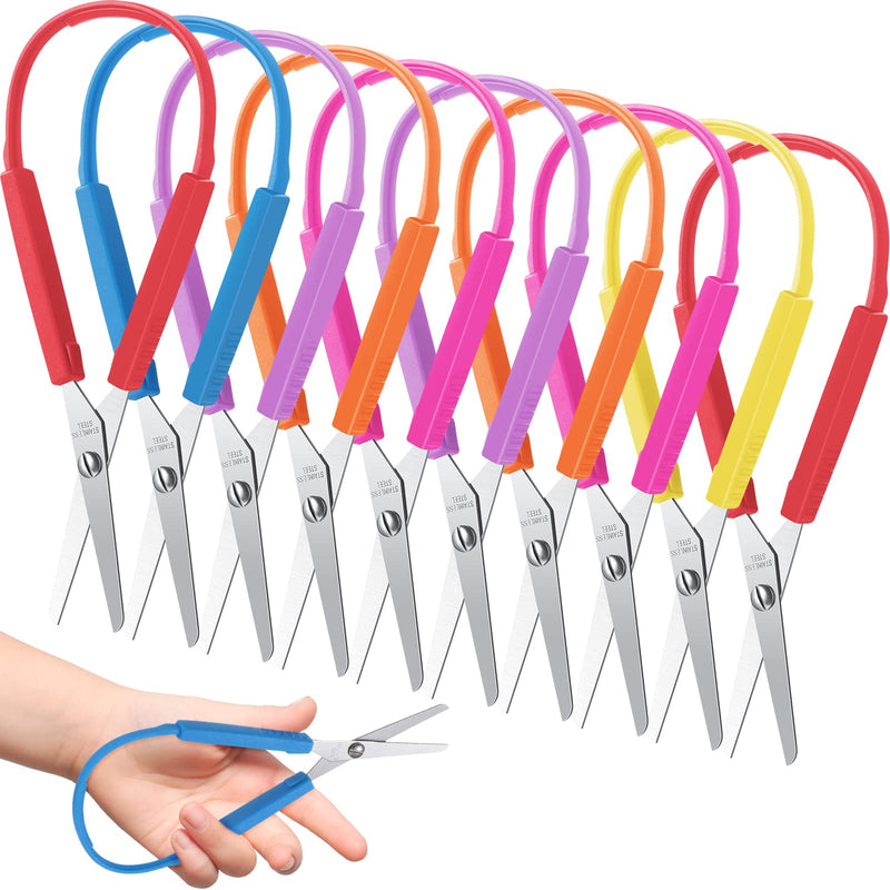  [AUSTRALIA] - 10 Packs Loop Scissors Colorful Grip Scissors for Kids and Teens 5.5 Inches Self Adaptive Opening Handles Grip Scissors Right and Lefty Support Cutting Scissors for Special Needs, 6 Colors