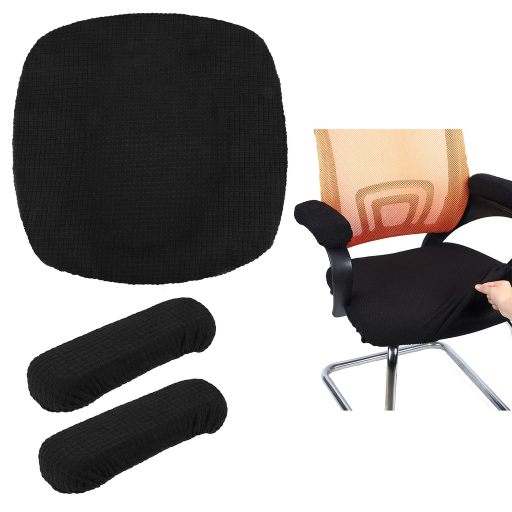  [AUSTRALIA] - 3 Pcs Office Chair Cover with Armrest Covers Stretch Jacquard Computer Desk Chair Cover Removable Desk Chair Arm Covers Machine Washable Office Seat Cover Executive Office Chair Seat Cover Black