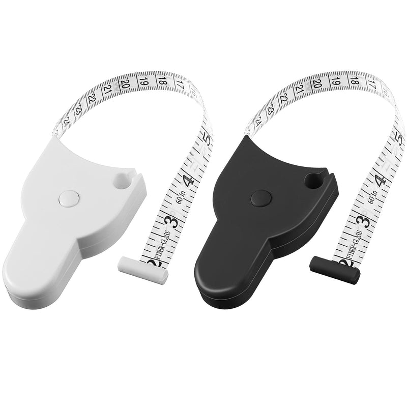  [AUSTRALIA] - 2 Pieces Automatic Telescopic Tape Measure,Body Measuring Tape 60 Inches,Self-Tighten Measure Ruler Retractable Measuring Tapes for Weight Loss Ergonomic Design,Black and White