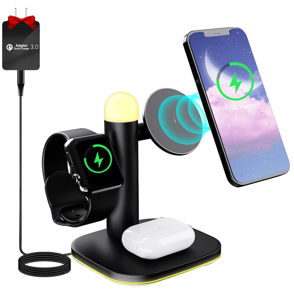  [AUSTRALIA] - Acdoob Magnetic Wireless Charger Stand, 4 in 1 Charging Station for Apple, Fast Charger Dock with Adjustable Night Light for iPhone 13&12 Series/Pro/Pro Max/Mini, iWatch 7/6/SE/5/4/3/2-AirPods 3/2/Pro