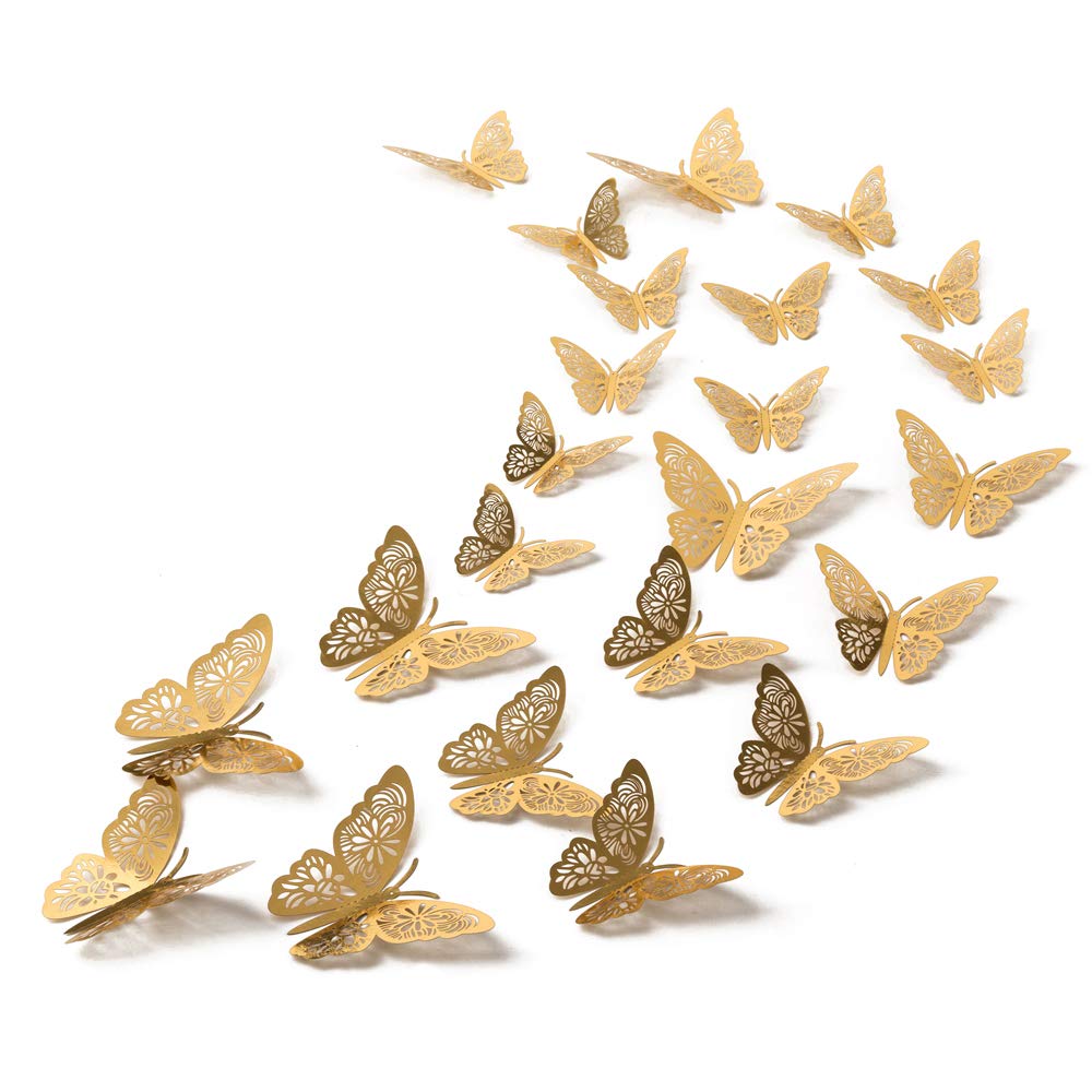  [AUSTRALIA] - 48pcs Gold Butterfly Decorations - Gold Butterfly Wall Decals 3 Sizes Butterfly Stickers for Party Cake Decorations Girls Kids Baby Bedroom Bathroom Living Room Birthday (Gold)