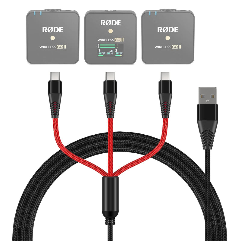 [AUSTRALIA] - 3-in-1 USB C Cable Replacement for Rode Wireless Go II Microphone System, Nylon Braided Charging Cord with 3 Type-C Plugs 4ft