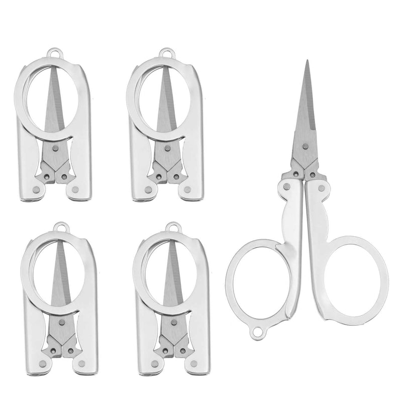  [AUSTRALIA] - 4 Pieces Foldable Small Scissors,Portable Mini Travel Scissor,Big Size Stainless Steel Folding Scissor with Keychain Pointy Small Sewing Fold Up Scissors Craft Camping