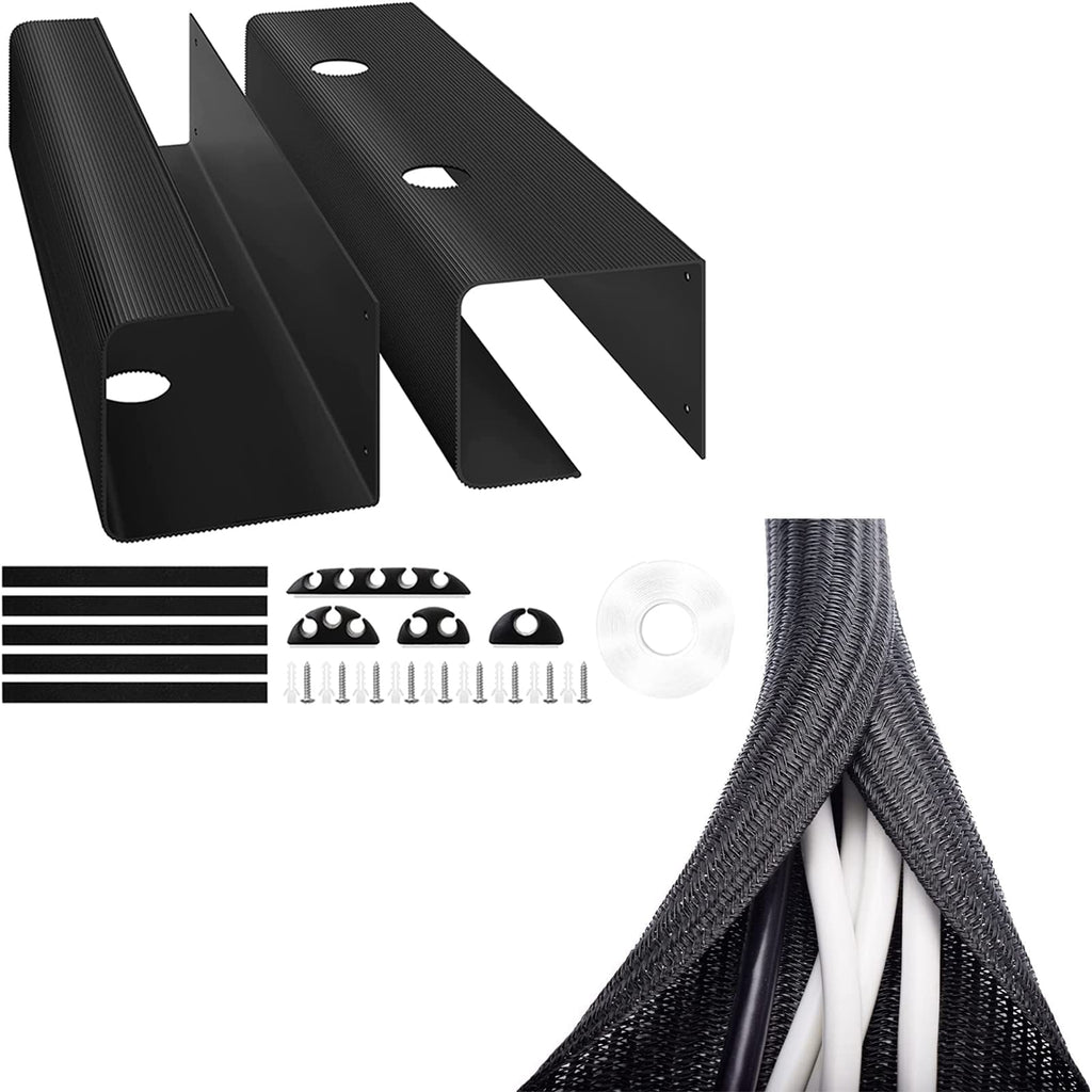  [AUSTRALIA] - ZhiYo Large Capacity Under Desk Cable Management Trays 2 Pack & 6.6ft - 1 inch Cable Sleeve Bundle