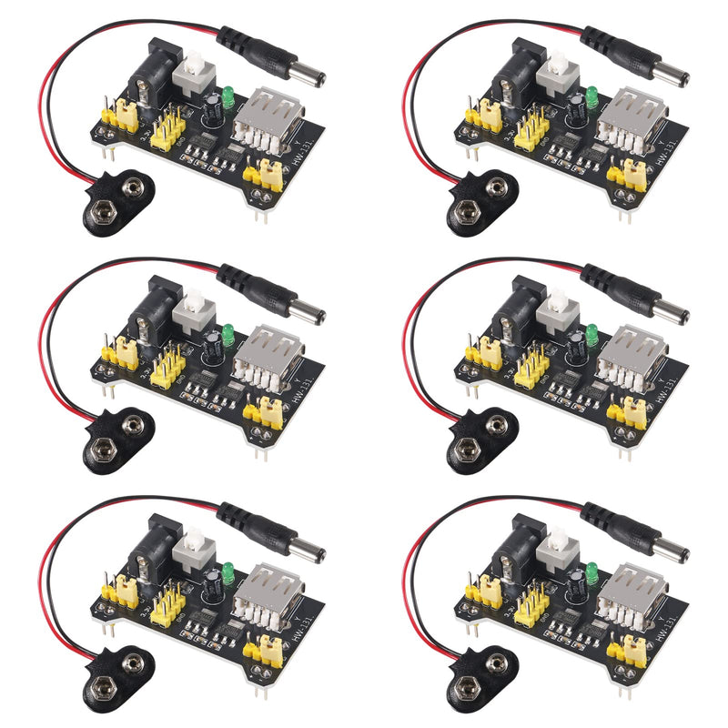  [AUSTRALIA] - AITIAO 6Pcs MB102 3.3V/5V Solderless Breadboard Power Supply Module with 6Pcs 9V Battery Clip Buckle T-Type Power Cable Male 2.1MM DC Jack Plug for Arduino Nano