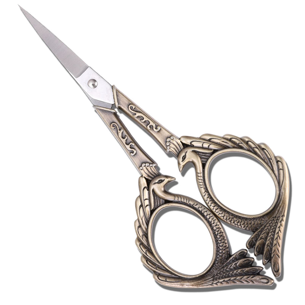  [AUSTRALIA] - YOUGUOM Embroidery Scissors - Small Vintage Sharp Detail Shears for DIY Craft, Sewing, Artwork, Needlework, Fabric Cutting, Thread Snips, 5in Bronze Peacock Style