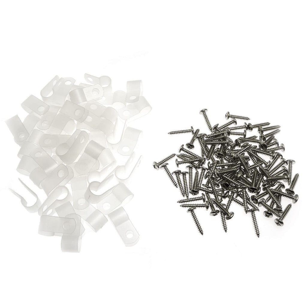  [AUSTRALIA] - E-outstanding 100pcs 1/3 inch (8.4mm) R-Type Cable Clip Nylon Wire Clamp Cable Organize Cord Clips with Mounting Screws for Wire Management Electrical Fittings, White