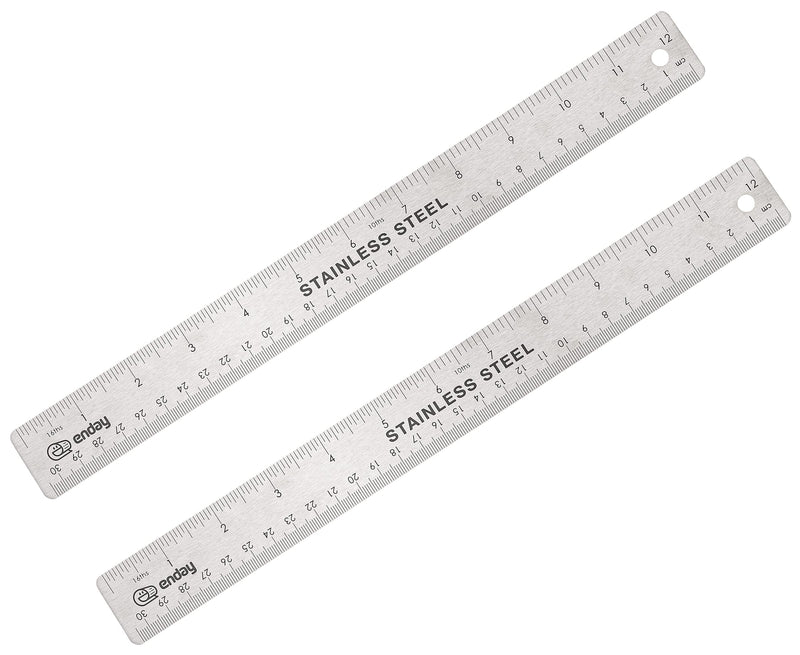  [AUSTRALIA] - Stainless Steel Ruler, Metal Precision Ruler 12 inch / 30 cm Non- Slip Rubber Back, Premium Straight Edge Inch and Metric Steel Ruler, Construction Woodworking Drawing and Art Ruler, 2 Pc – by Enday