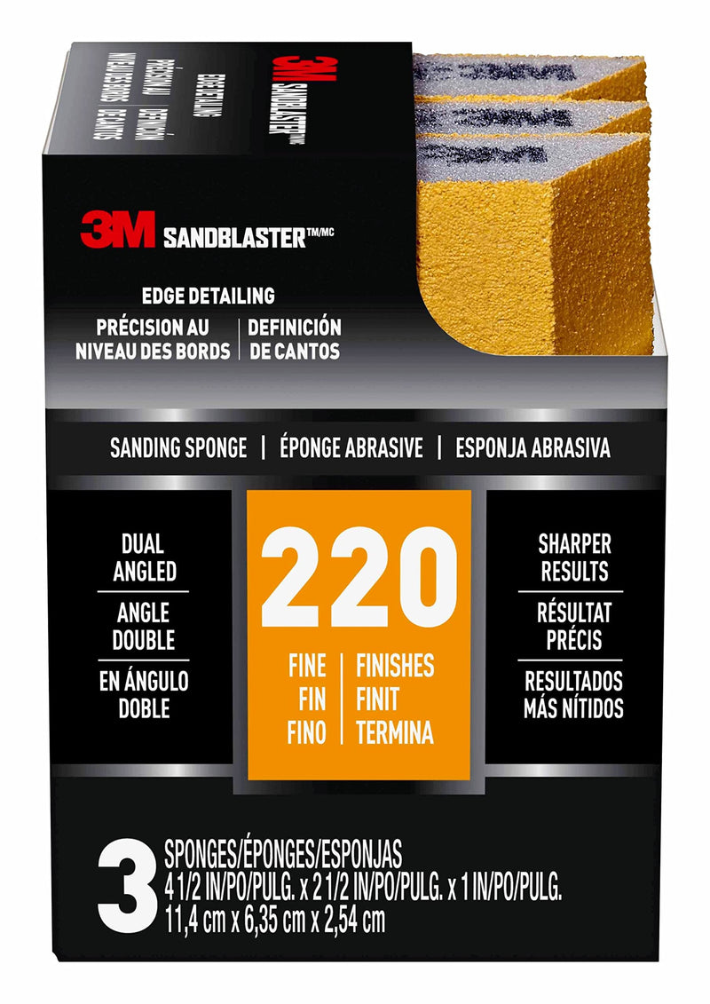  [AUSTRALIA] - 3M SandBlaster Dual Angle Sanding Sponge Gold, 4.5 in. x 2.5 in. x 1 in., 220 Grit, 3/Pack