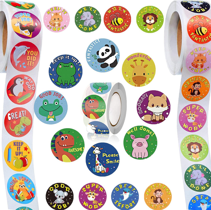  [AUSTRALIA] - 3 Rolls Reward Motivational Stickers for Kids 1500 Pieces 1 Inch School Stickers Teacher Supplies Animal Cartoon Incentive Training Stickers for School Classroom Home, 24 Designs