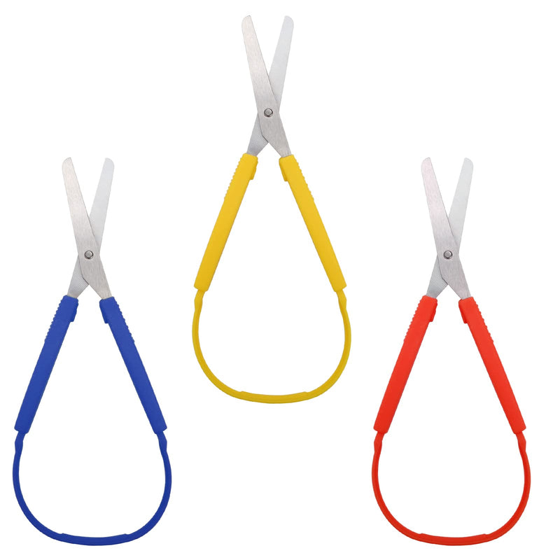  [AUSTRALIA] - 3Pcs Loop Scissors, Windspeed Spring Scissors Mini Training Loop Scissors Loop Scissors Colorful Grip Scissors Loop Handle with Easy-Open Squeeze Handles for Special Needs and Elderly
