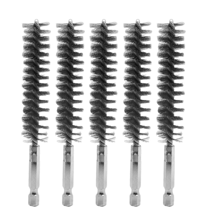  [AUSTRALIA] - Jiozermi 5 Pcs Bore Brush with 1/4 Inch Hex Shank, Stainless Steel Brush, Cleaning Wire Twisted Brush for Power Drill Impact Driver