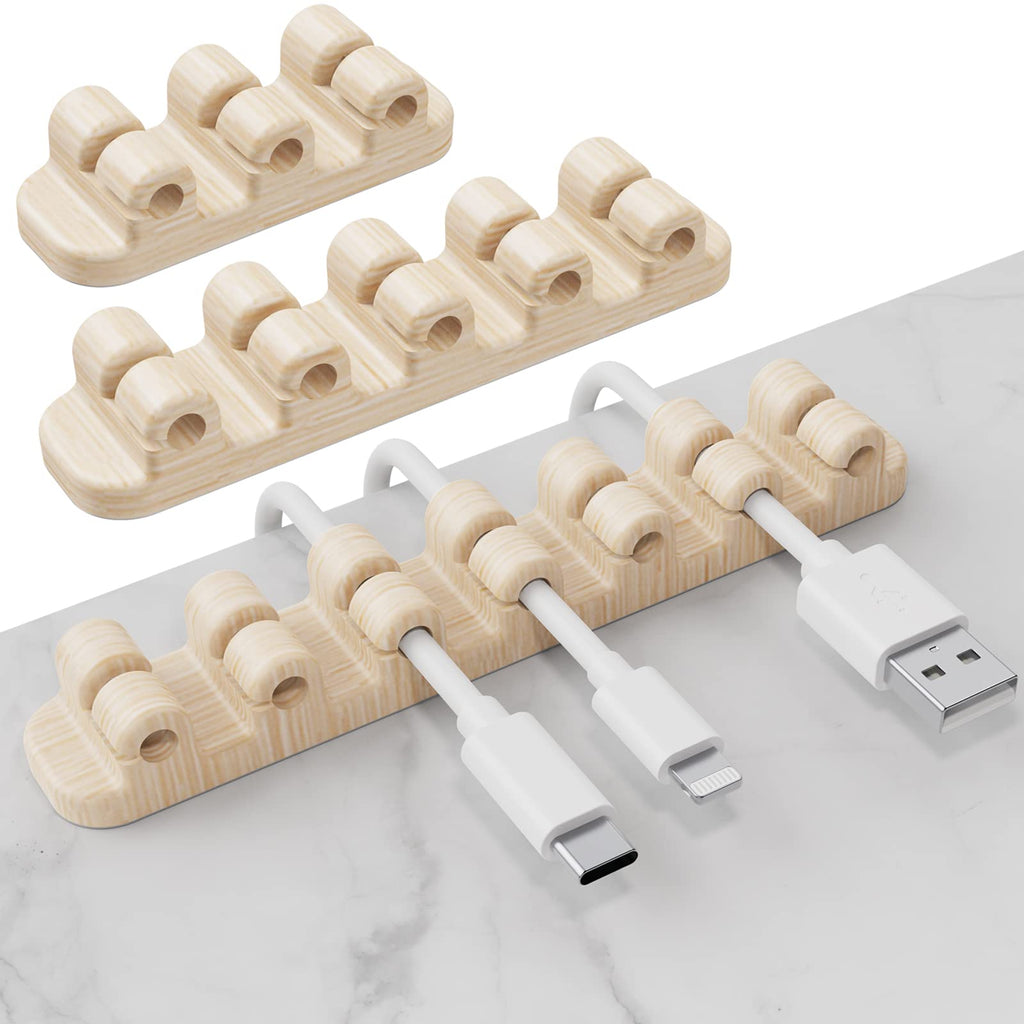 [AUSTRALIA] - SOULWIT Upgraded Cable Holder, 3-Pack Cable Management Cord Organizer Clips Silicone Self Adhesive for Desktop USB Charging Cable Power Cord Mouse Cable Wire PC Office Home (3/5/7 Slot,Wood Grain) Wood Grain